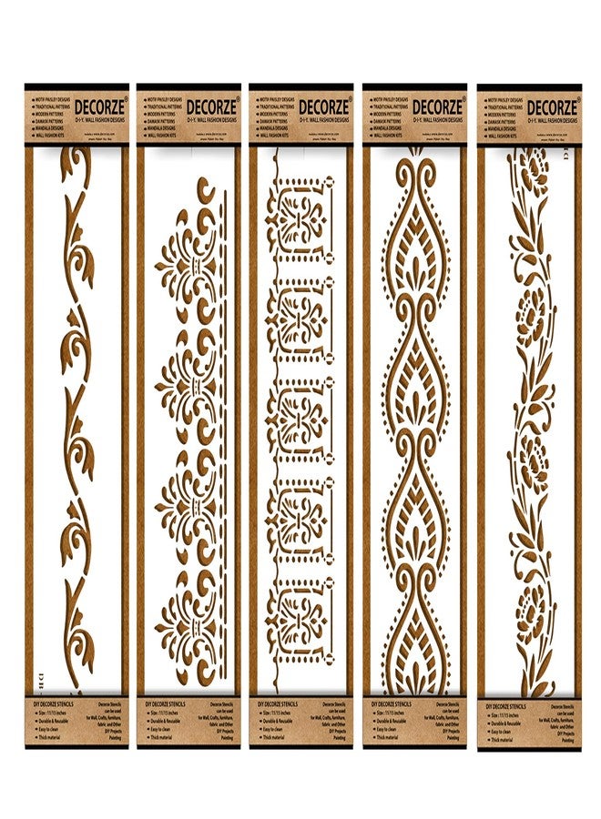 Decorze Plastic Stencils for Border Art, Stencils for Wall, Border Stencils for Wall Painting Suitable for Room Wall Decoration Purpose (Set of 5)(Color-White)|Design-13